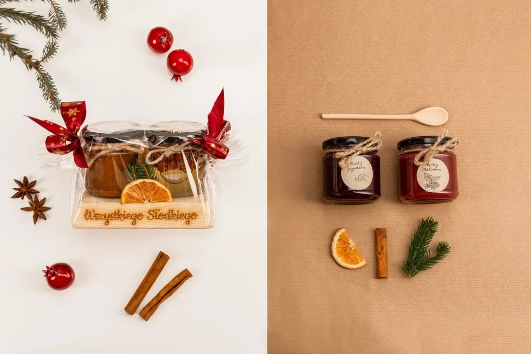 Zestaw 2 miodów na desce Wesołych świąt